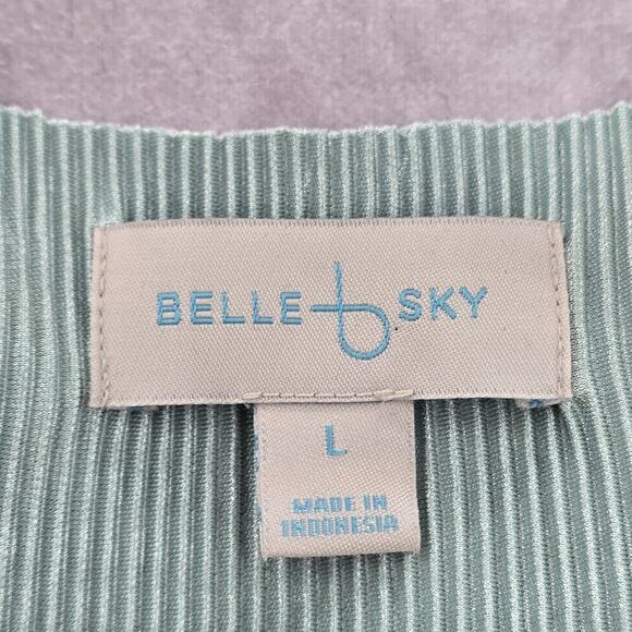 Belle Sky Green Mint Pleated Cold Short Shoulder Knee Length Boho Dress Large - Picture 5 of 8